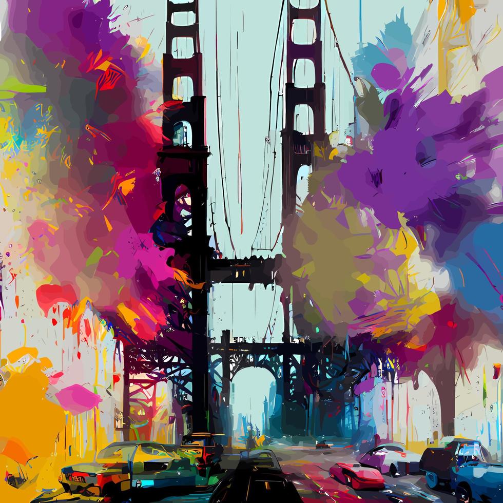 Grunge Gritty San Francisco Suspension Bridge Scene vector