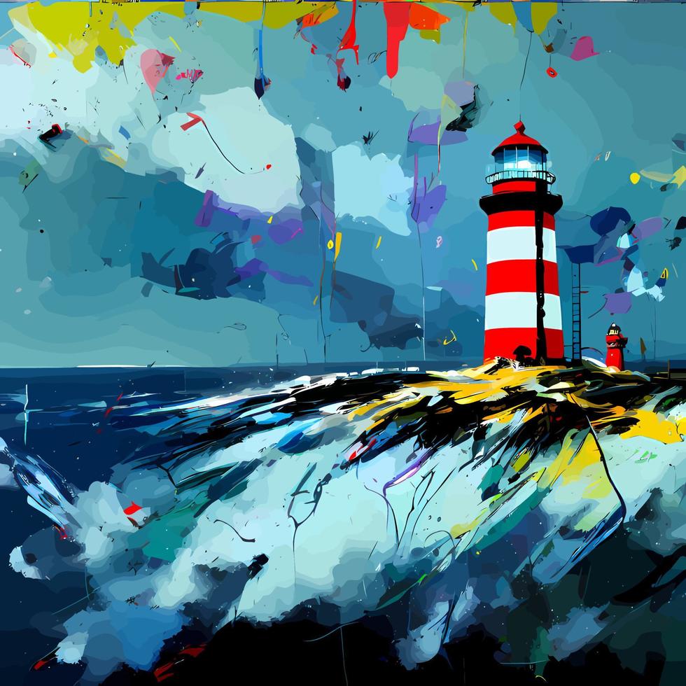 Grunge Splatter Lighthouse Landscape Scene vector