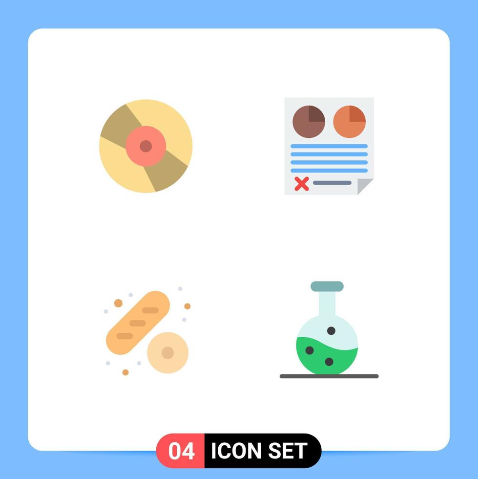 4 concepto de icono plano para sitios web móviles y aplicaciones cd baguette dispositivo página alimentos elementos de diseño vectorial editables vector