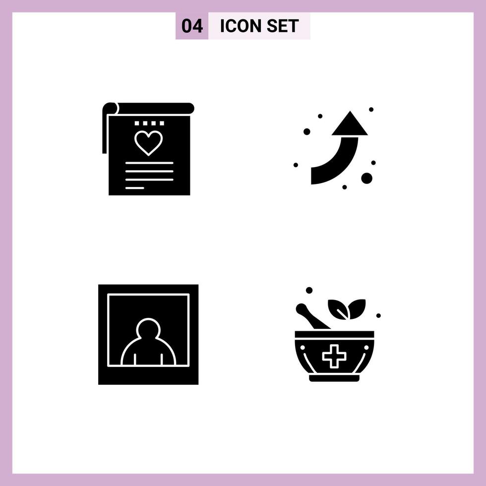 Set of 4 Commercial Solid Glyphs pack for file medicine heart up signaling Editable Vector Design Elements