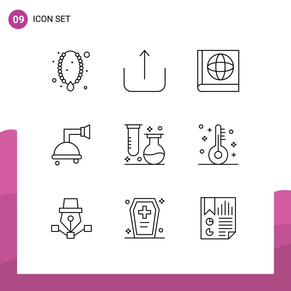 9 Universal Outline Signs Symbols of tube laboratory map flasks shower Editable Vector Design Elements