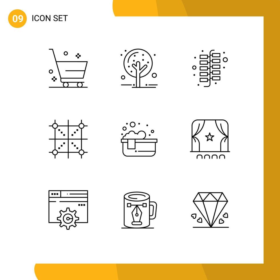 Modern Set of 9 Outlines and symbols such as hot bath rule china programing design Editable Vector Design Elements