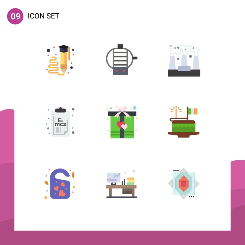 Set of 9 Modern UI Icons Symbols Signs for present box pollution clip board formula Editable Vector Design Elements