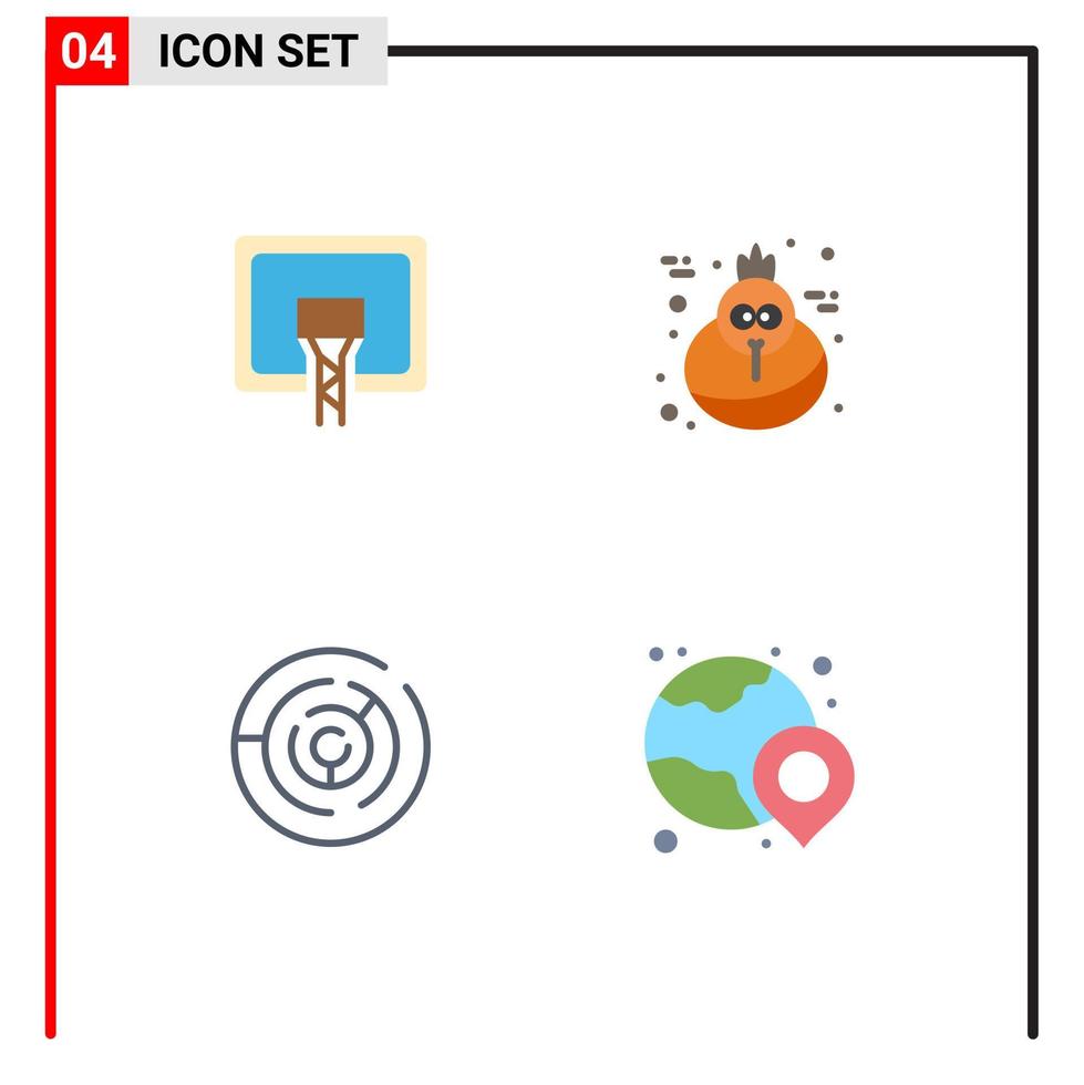 Group of 4 Modern Flat Icons Set for backboard labyrinth board turkey world Editable Vector Design Elements