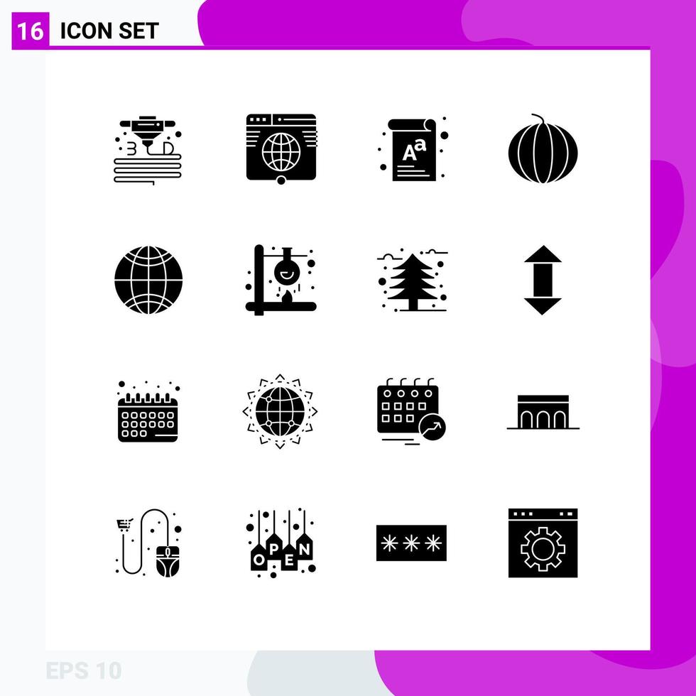Set of 16 Commercial Solid Glyphs pack for global fruit website food board Editable Vector Design Elements