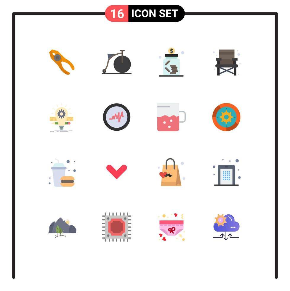 Set of 16 Vector Flat Colors on Grid for deveopment camping wheel chair jar Editable Pack of Creative Vector Design Elements