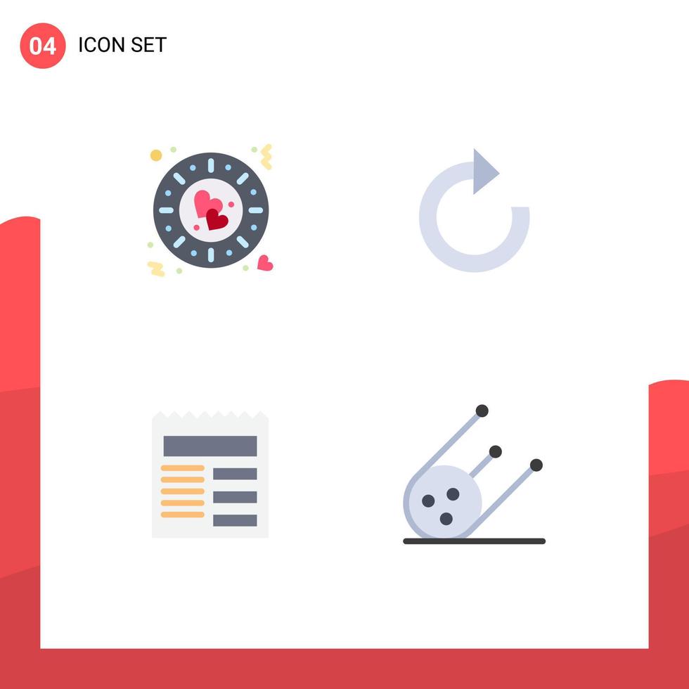 Modern Set of 4 Flat Icons Pictograph of dinner basic romantic refresh science Editable Vector Design Elements