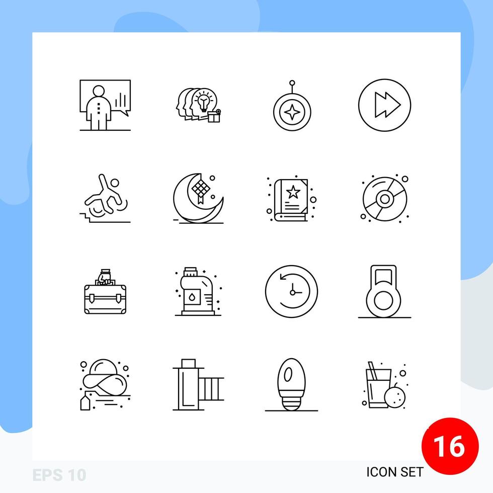 Set of 16 Modern UI Icons Symbols Signs for crash multimedia staff forward shield Editable Vector Design Elements