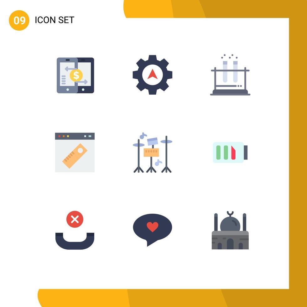 9 Universal Flat Colors Set for Web and Mobile Applications drum web lab tool interface Editable Vector Design Elements