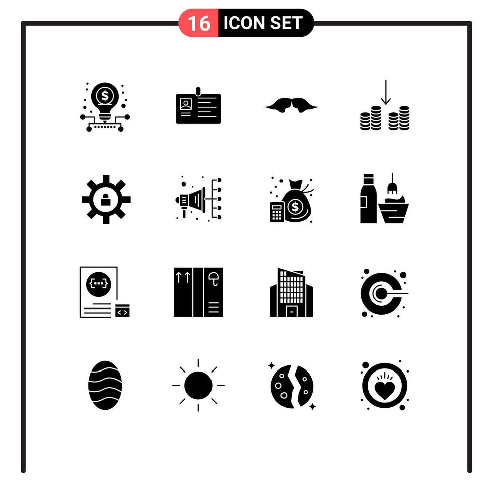 Set of 16 Modern UI Icons Symbols Signs for cashing men id card male hipster Editable Vector Design Elements