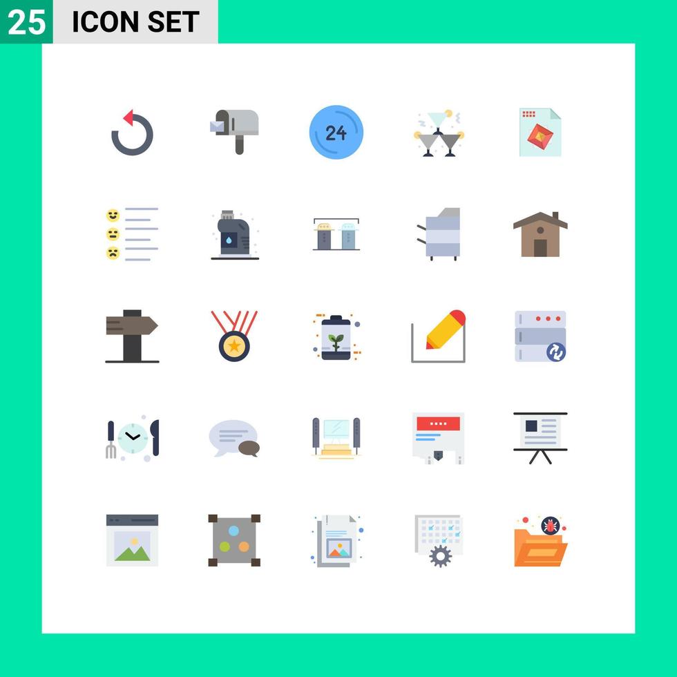 Mobile Interface Flat Color Set of 25 Pictograms of processing wine call party alcohol Editable Vector Design Elements