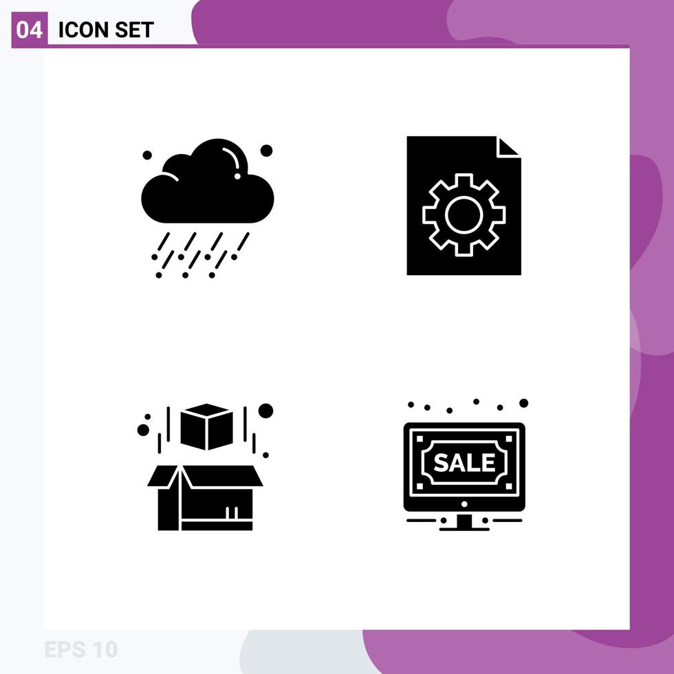 Pack of 4 Modern Solid Glyphs Signs and Symbols for Web Print Media such as cloud printing wind file bids Editable Vector Design Elements