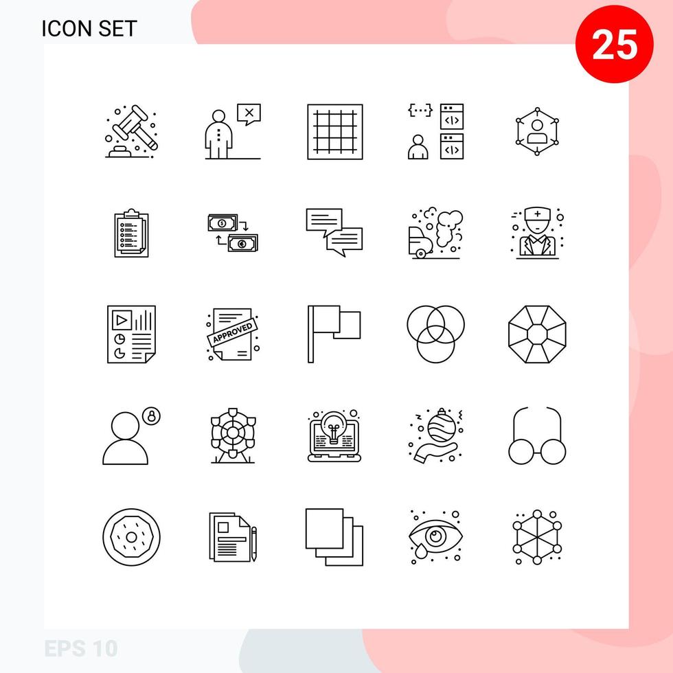 Modern Set of 25 Lines Pictograph of develop browser management app area Editable Vector Design
