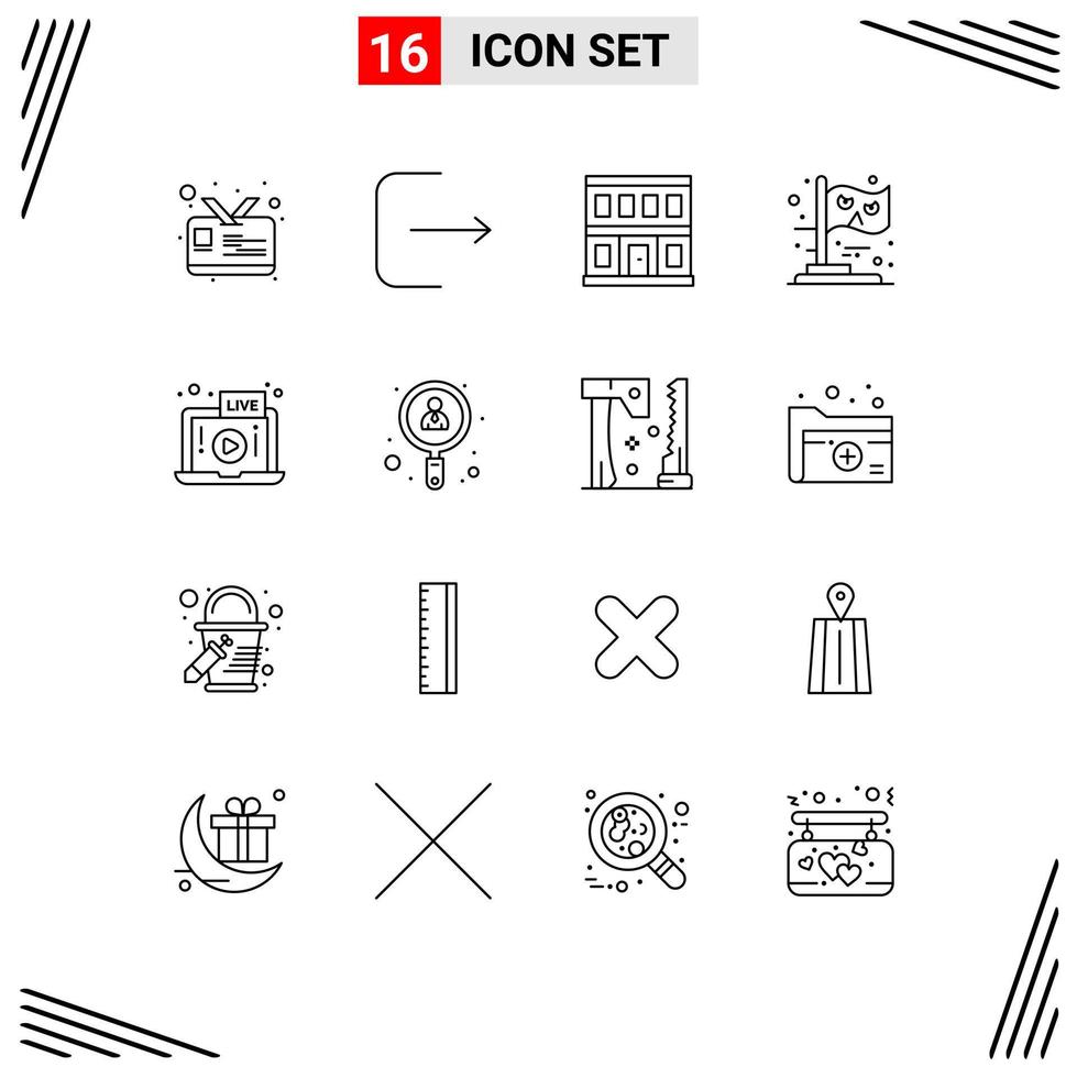 User Interface Pack of 16 Basic Outlines of laptop video house live party Editable Vector Design Elements