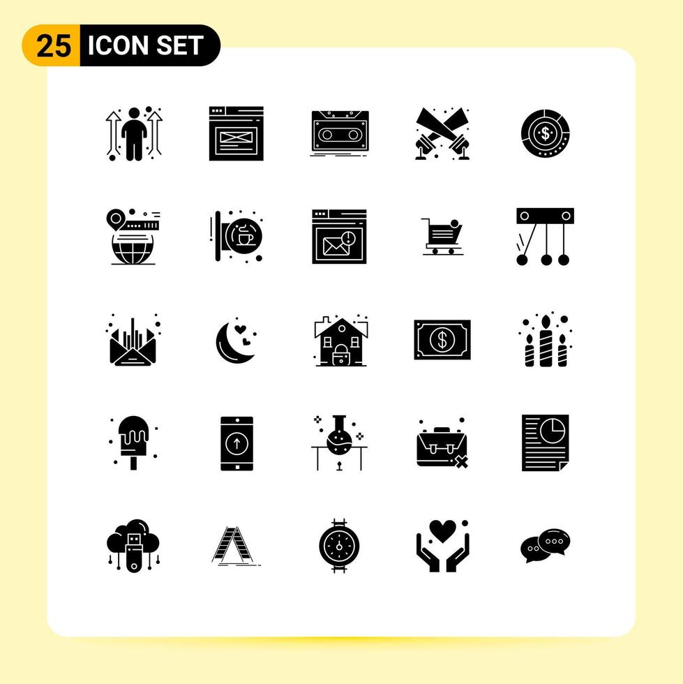 Universal Icon Symbols Group of 25 Modern Solid Glyphs of disco light floodlight design flashlight tape Editable Vector Design Elements