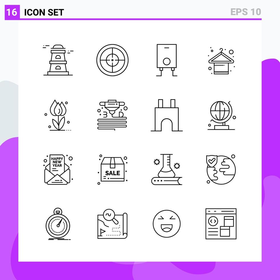 conjunto de 16 iconos en estilo de línea símbolos de contorno creativo para el diseño de sitios web y aplicaciones móviles signo de icono de línea simple aislado en fondo blanco 16 iconos vector