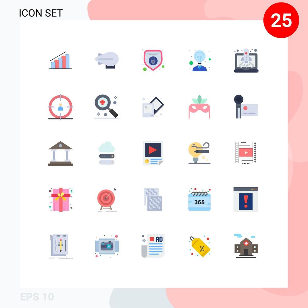 grupo de 25 signos y símbolos de colores planos para aumentar la velocidad de la seguridad de inicio objetivo elementos de diseño de vectores editables