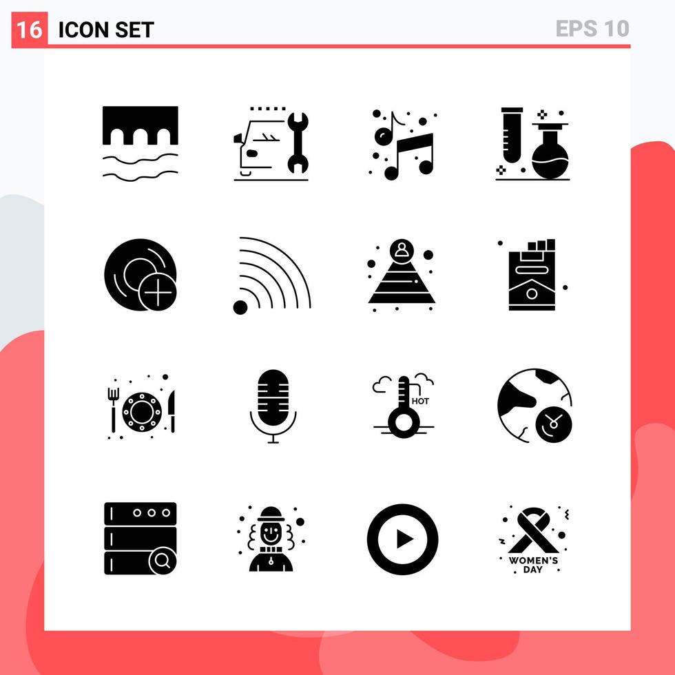 colección de 16 iconos vectoriales en estilo sólido símbolos de glifos modernos para web y móvil signo de icono sólido aislado en fondo blanco 16 iconos vector