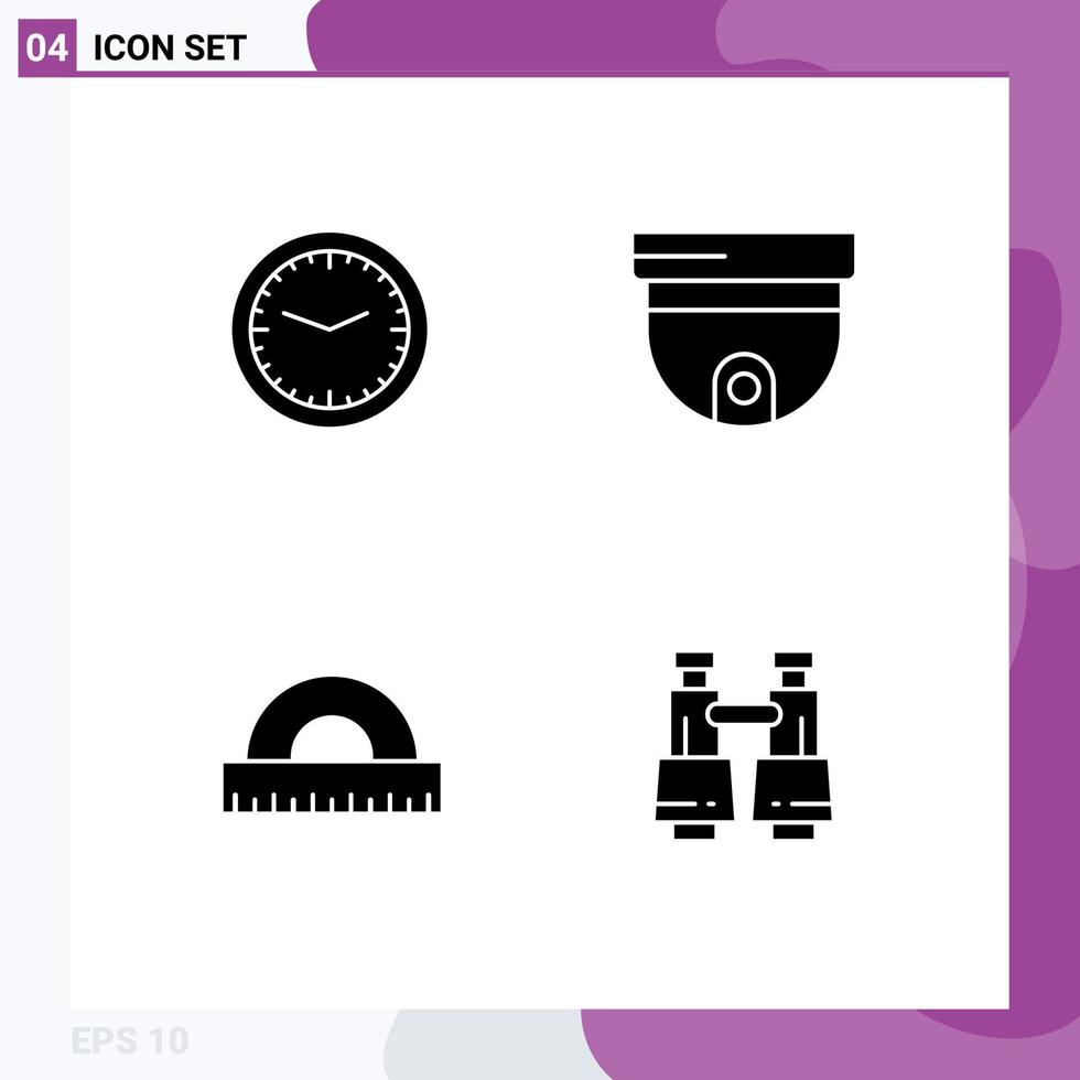 User Interface Pack of 4 Basic Solid Glyphs of clock design wall roof education Editable Vector Design Elements