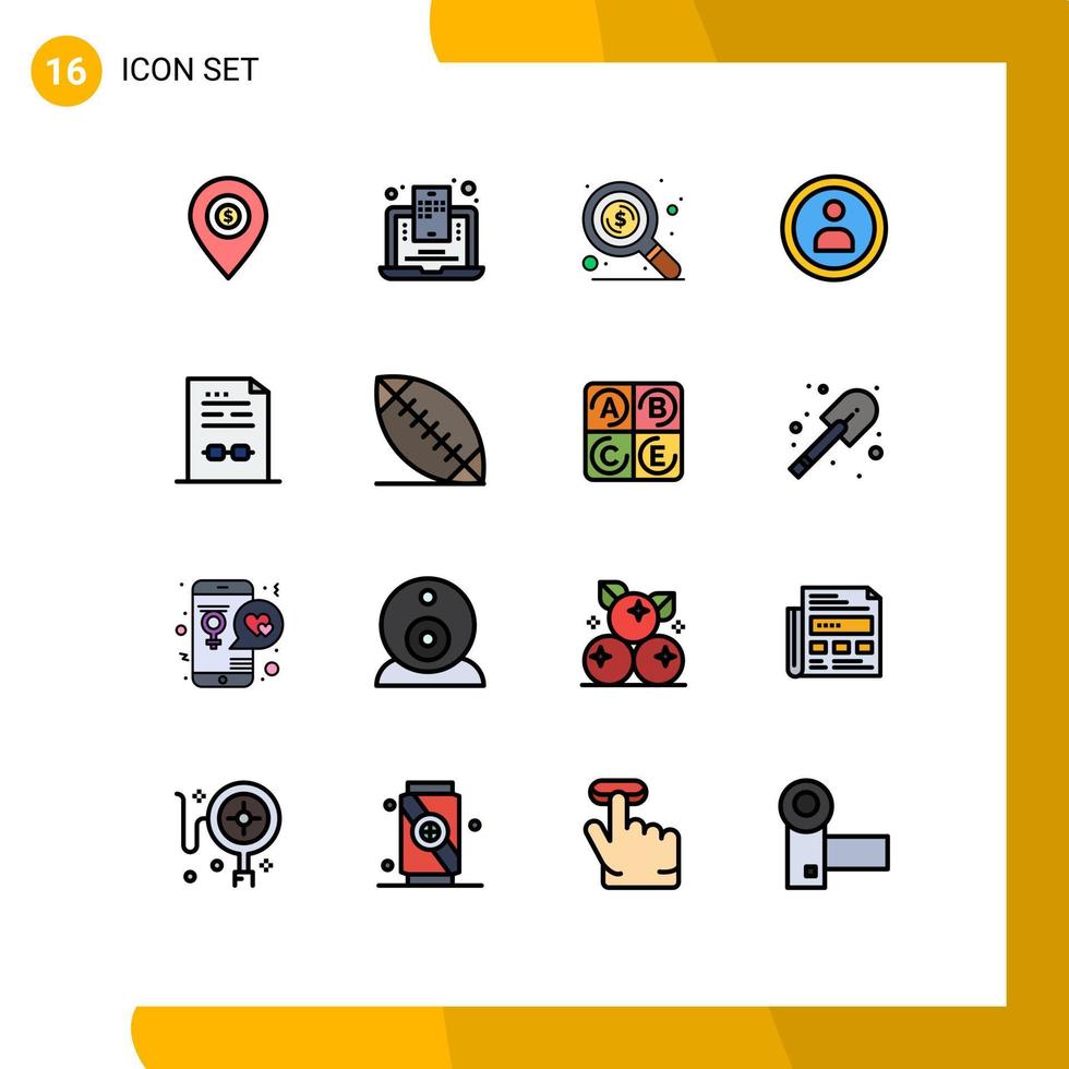 Editable Vector Line Pack of 16 Simple Flat Color Filled Lines of certificate agreement web blogging user interface Editable Creative Vector Design Elements