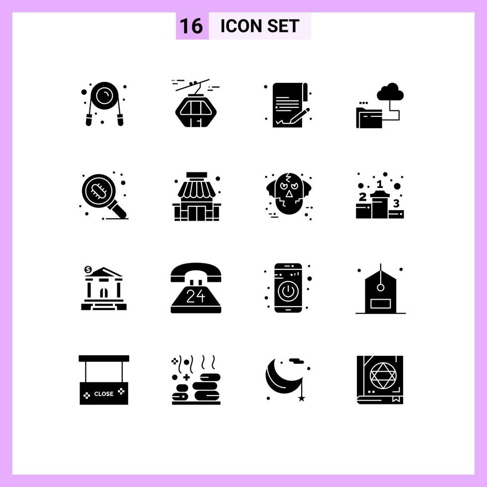 User Interface Pack of 16 Basic Solid Glyphs of lab file scandinavia storage cloud Editable Vector Design Elements