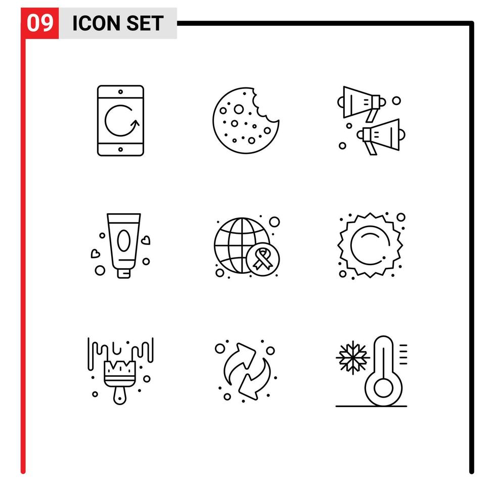 Group of 9 Modern Outlines Set for world cancer loud awareness lotion Editable Vector Design Elements