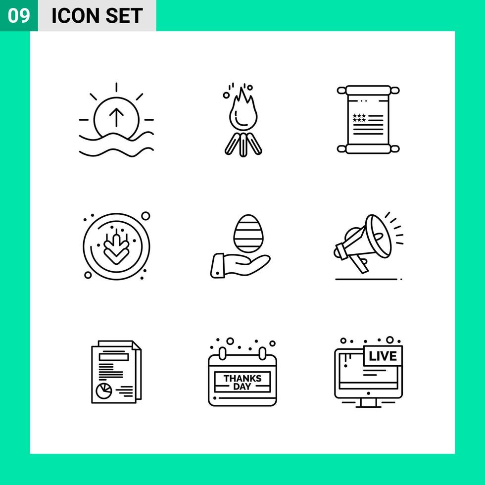 paquete de 9 iconos de estilo de línea establece símbolos de esquema para imprimir signos creativos aislados en fondo blanco 9 conjunto de iconos vector