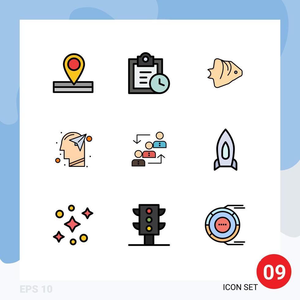 Set of 9 Modern UI Icons Symbols Signs for advancement paper ocean mind human Editable Vector Design Elements