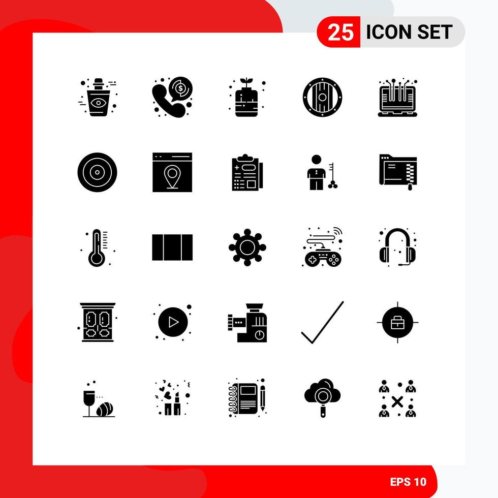 Editable Vector Line Pack of 25 Simple Solid Glyphs of computer spa bottle shield element Editable Vector Design Elements