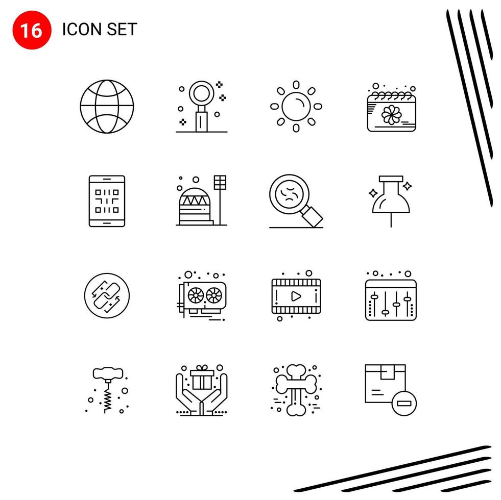 Pack of 16 creative Outlines of mobile spring brightness flower calendar Editable Vector Design Elements