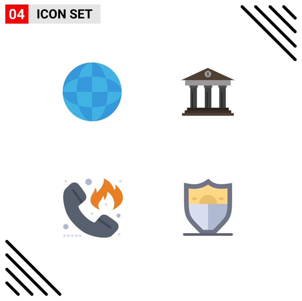 Set of 4 Commercial Flat Icons pack for education emergency bank building firefighter Editable Vector Design Elements