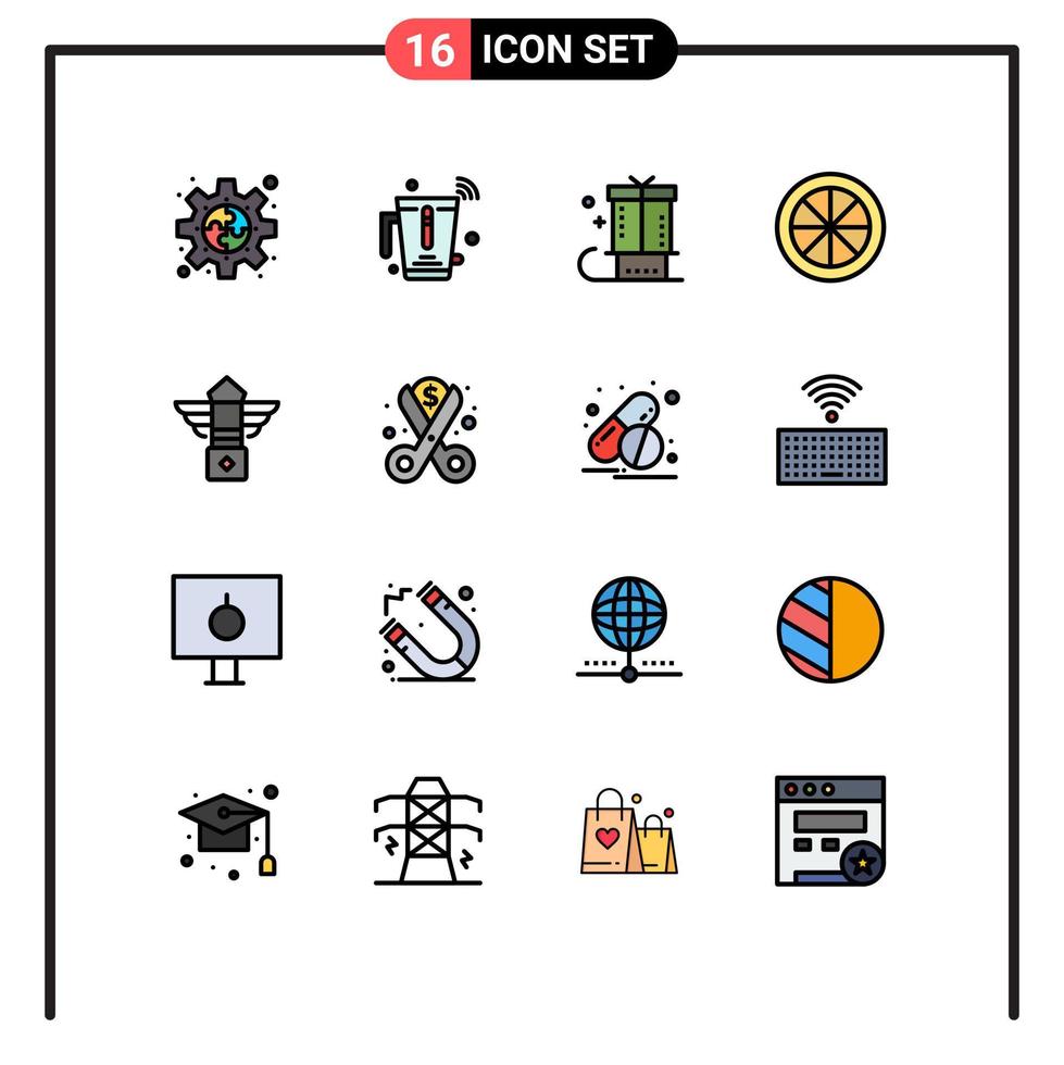 grupo universal de símbolos de icono de 16 líneas llenas de color plano moderno de comida de limón wifi presente regalo elementos de diseño de vector creativo editable