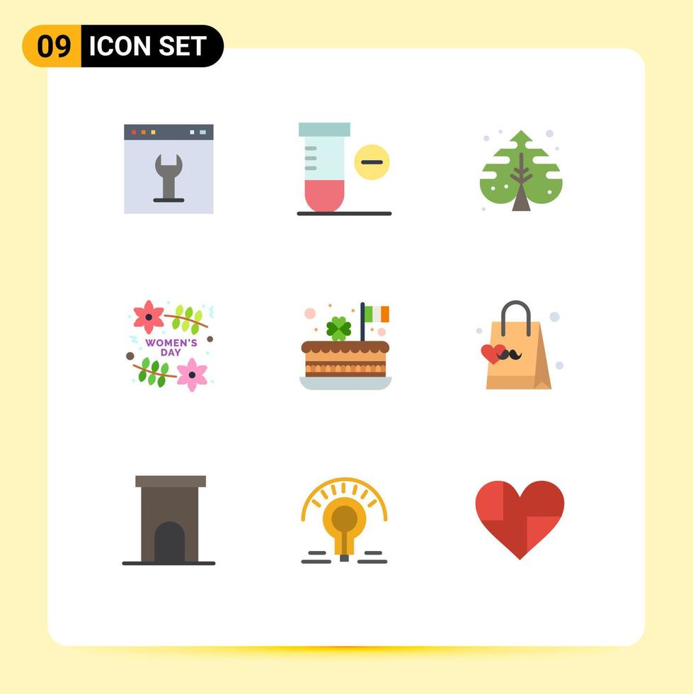 9 Universal Flat Color Signs Symbols of celebrate women plant day day Editable Vector Design Elements