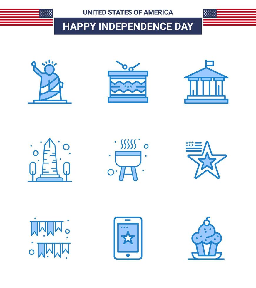 9 iconos creativos de estados unidos signos de independencia modernos y símbolos del 4 de julio del desfile de monumentos de estados unidos punto de referencia elementos de diseño de vector de día de estados unidos editables estadounidenses