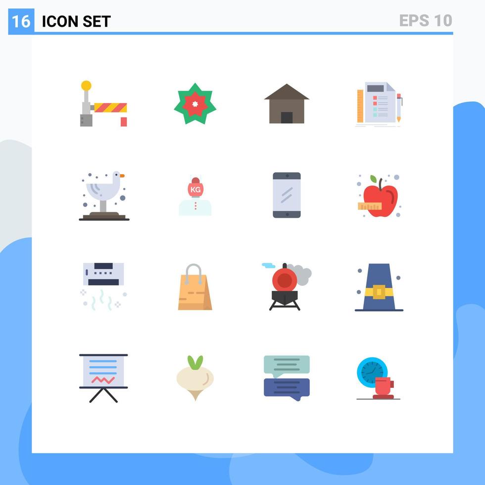 Editable Vector Line Pack of 16 Simple Flat Colors of task plan building list hut Editable Pack of Creative Vector Design Elements