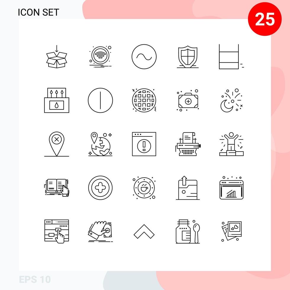 Set of 25 Modern UI Icons Symbols Signs for play shield sine security protection Editable Vector Design Elements