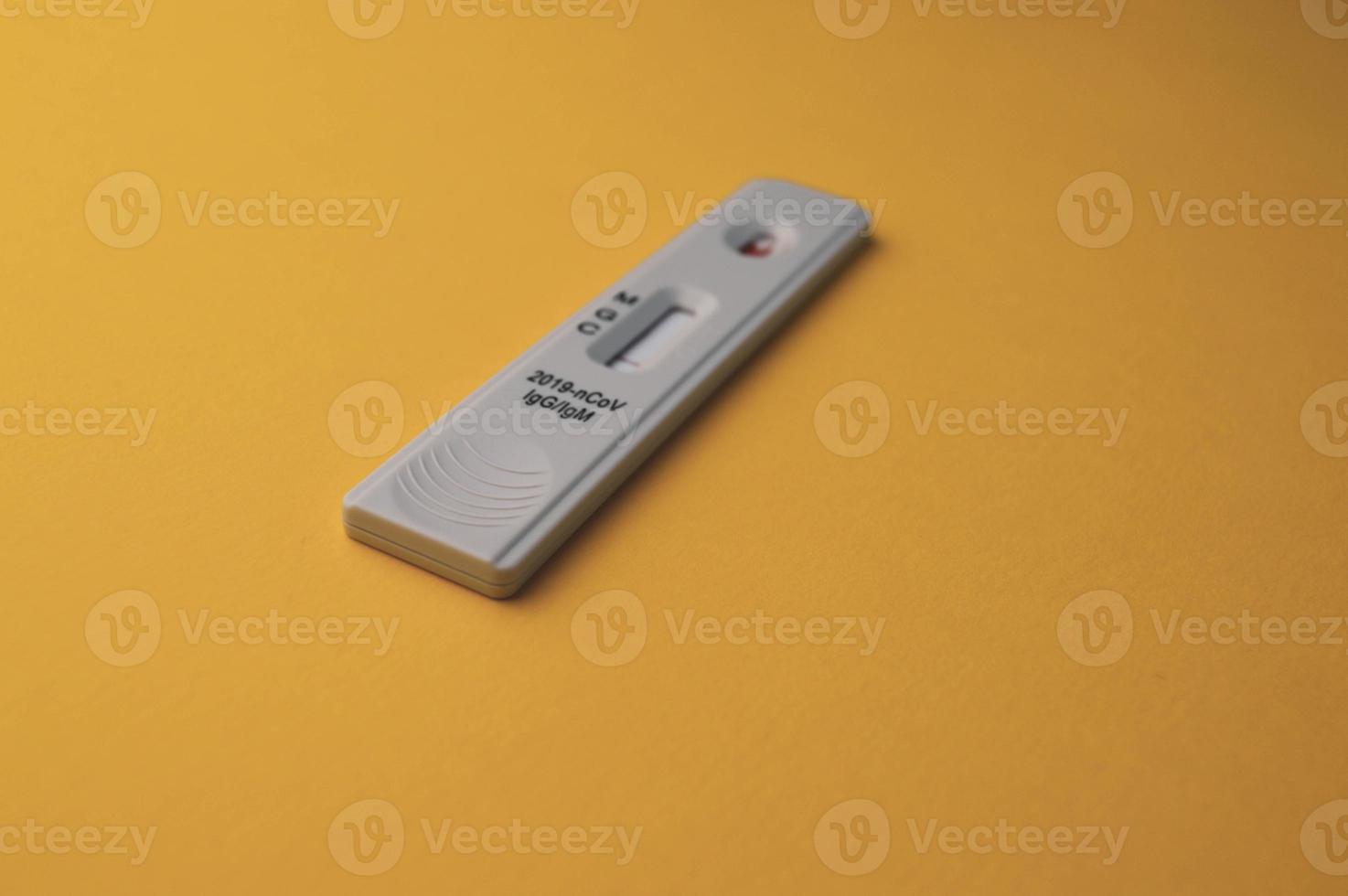 Negative test result by using rapid test for COVID-19, quick fast antibody point of care testing. Lab performing rapid diagnostic test for antibodies to detect presence of antigens COVID-19 disease photo