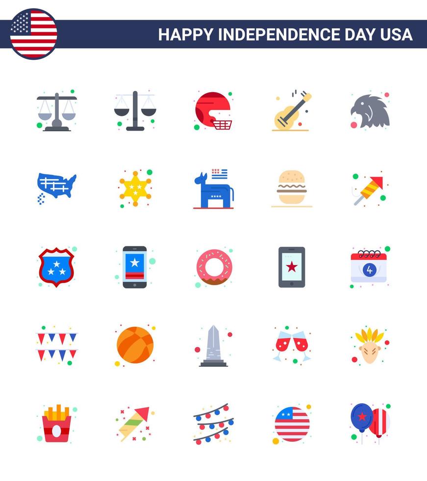 conjunto de 25 iconos del día de los ee.uu. símbolos americanos signos del día de la independencia para el mapa pájaro estado animal ee.uu. elementos de diseño vectorial editables del día de los ee.uu. vector