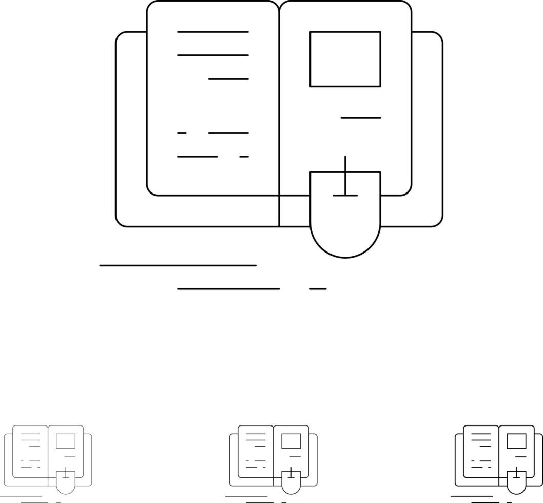 libro educación conocimiento ratón audaz y delgada línea negra conjunto de iconos vector