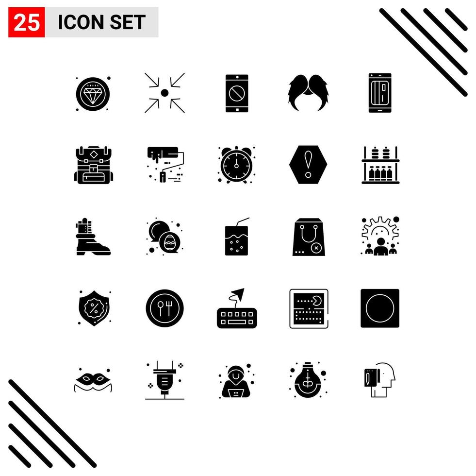 Set of 25 Modern UI Icons Symbols Signs for cashless banking disabled mobile men movember Editable Vector Design Elements