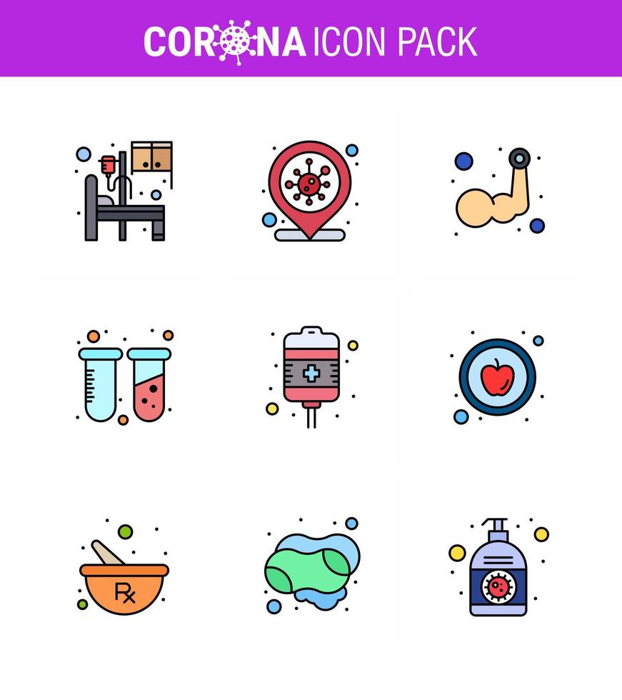 corona virus prevention covid19 tips to avoid injury 9 Filled Line Flat Color icon for presentation drip tubes layer test body building viral coronavirus 2019nov disease Vector Design Elements