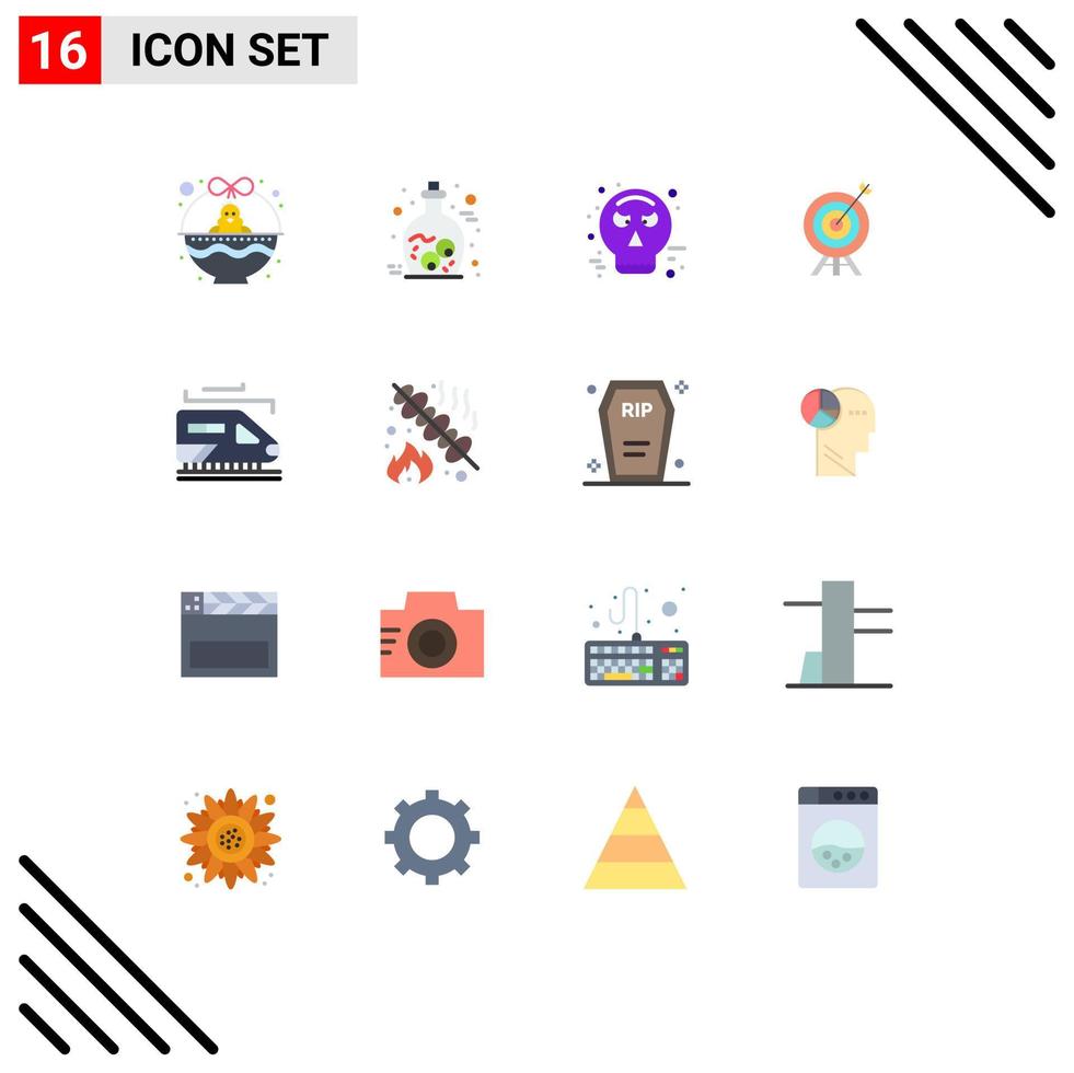 16 Universal Flat Color Signs Symbols of train arrow zombie archery halloween Editable Pack of Creative Vector Design Elements
