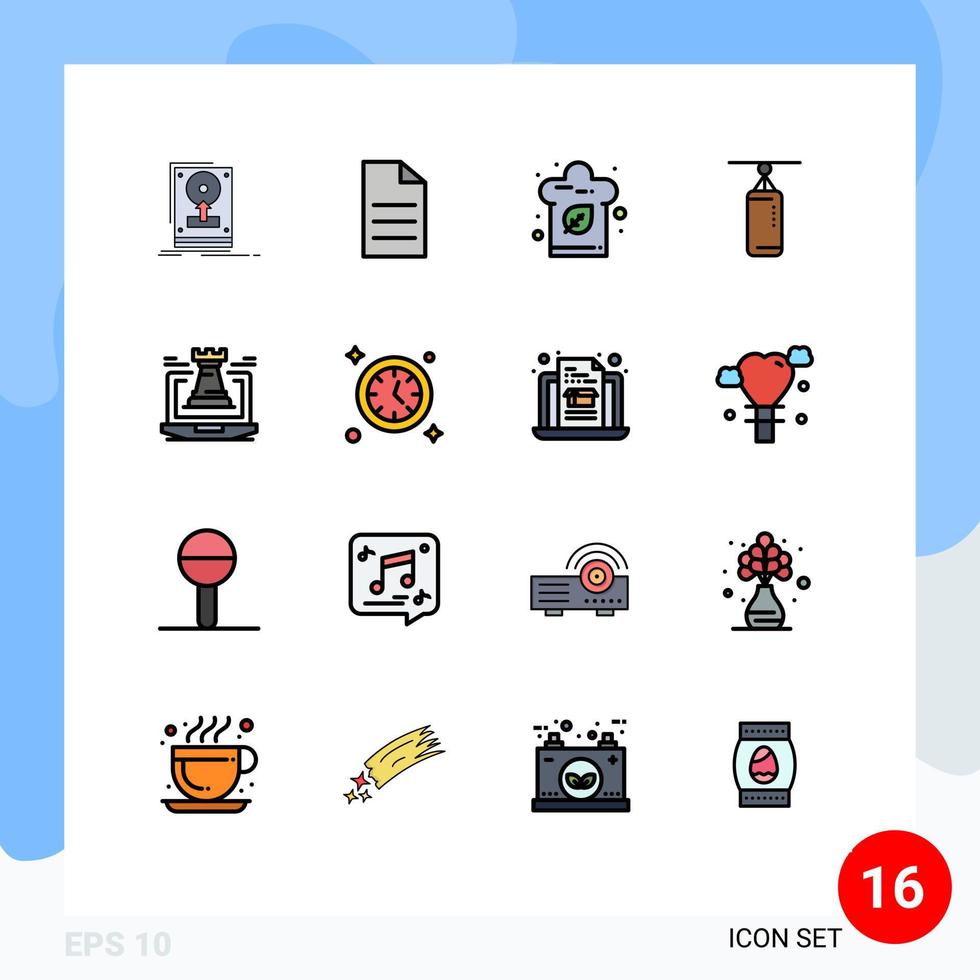 Group of 16 Flat Color Filled Lines Signs and Symbols for castle punchbag interface boxing kitchen Editable Creative Vector Design Elements