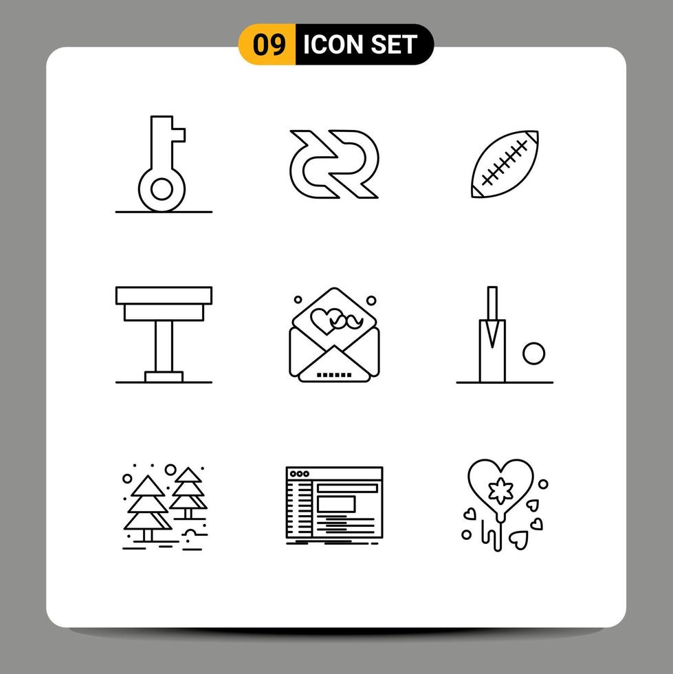 Editable Vector Line Pack of 9 Simple Outlines of desk sydney reward sport rugby Editable Vector Design Elements