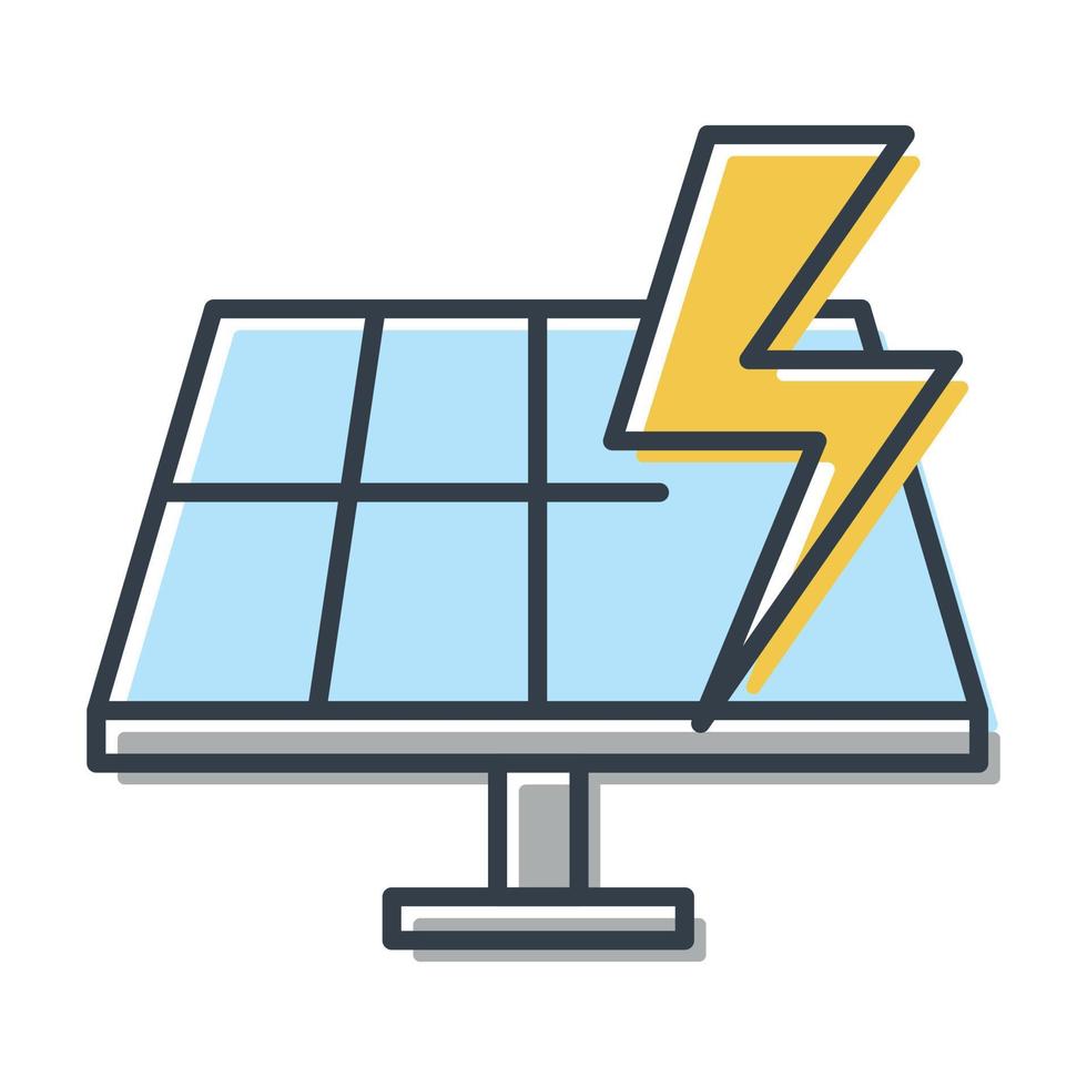 icono de vector de batería solar y signo de relámpago. fuente de energía alternativa y conservación del medio ambiente.