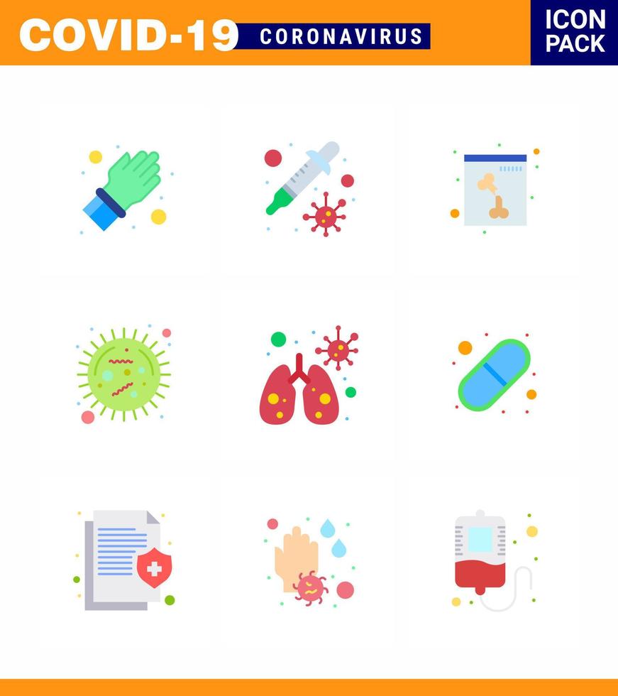 Novel Coronavirus 2019nCoV 9 Flat Color icon pack  infedted virus bone epidemic bacteria viral coronavirus 2019nov disease Vector Design Elements
