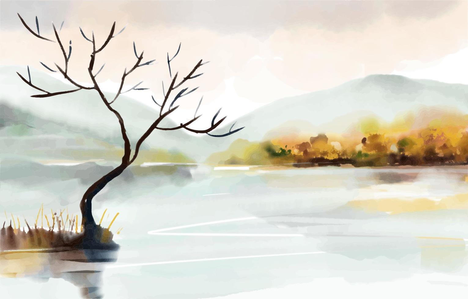 beautiful lake and mountain landscape background vector