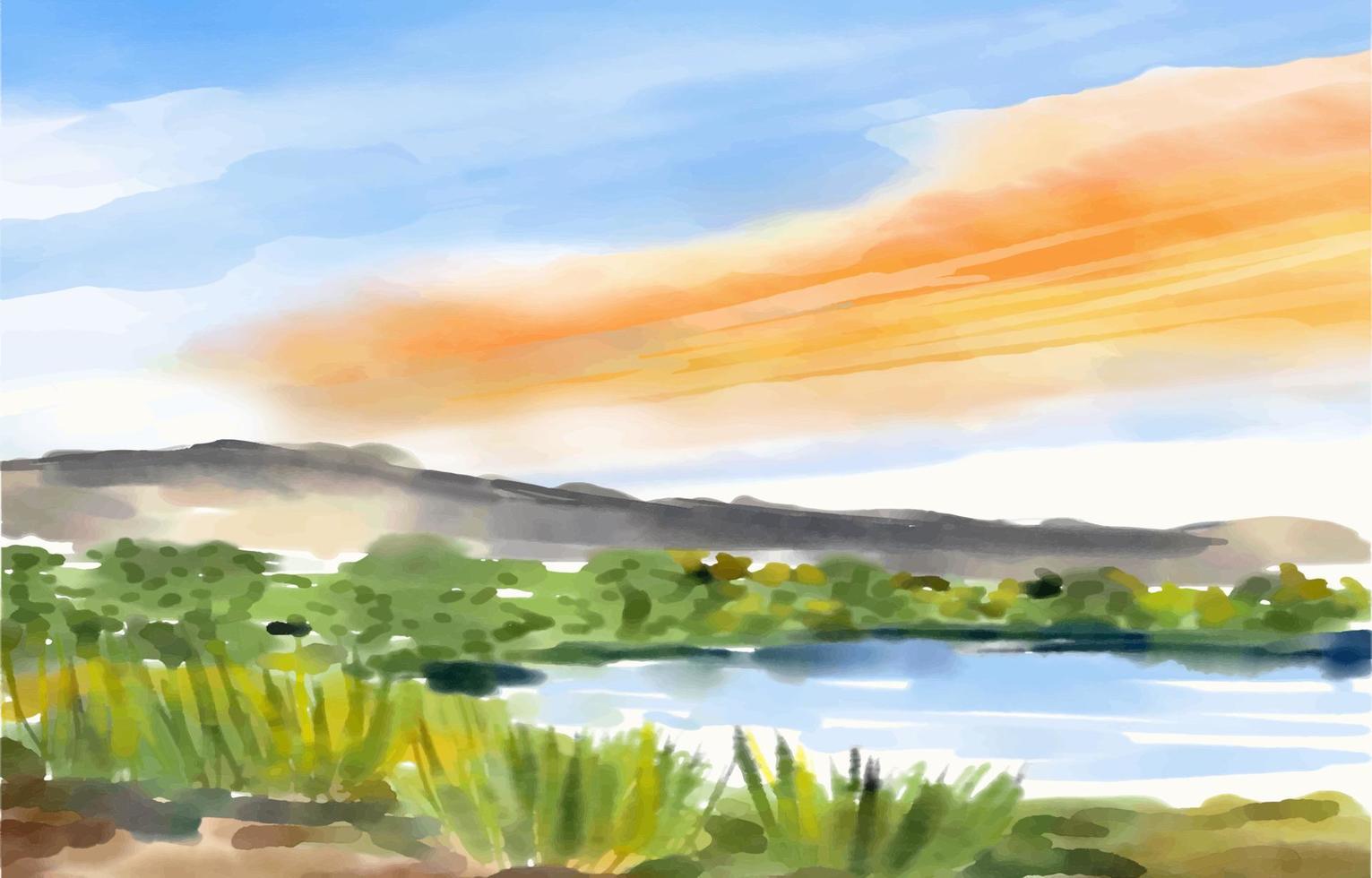 beautiful lake and mountain landscape background vector