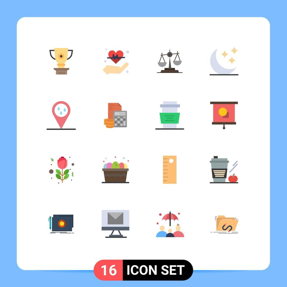 16 Universal Flat Colors Set for Web and Mobile Applications moon scale heart legal justice Editable Pack of Creative Vector Design Elements
