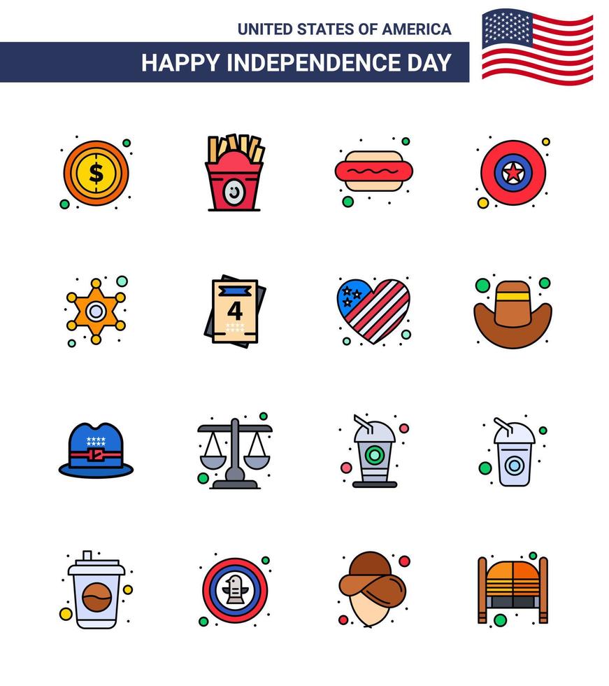 16 iconos creativos de EE. UU. Signos de independencia modernos y símbolos del 4 de julio de hombres estrella insignia de estrella de perro caliente elementos de diseño de vector editables del día de EE. UU.